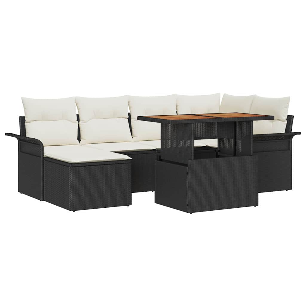 Garten-Sofa-Set mit Speicher 7 pcs Schwarz Poly Rattan